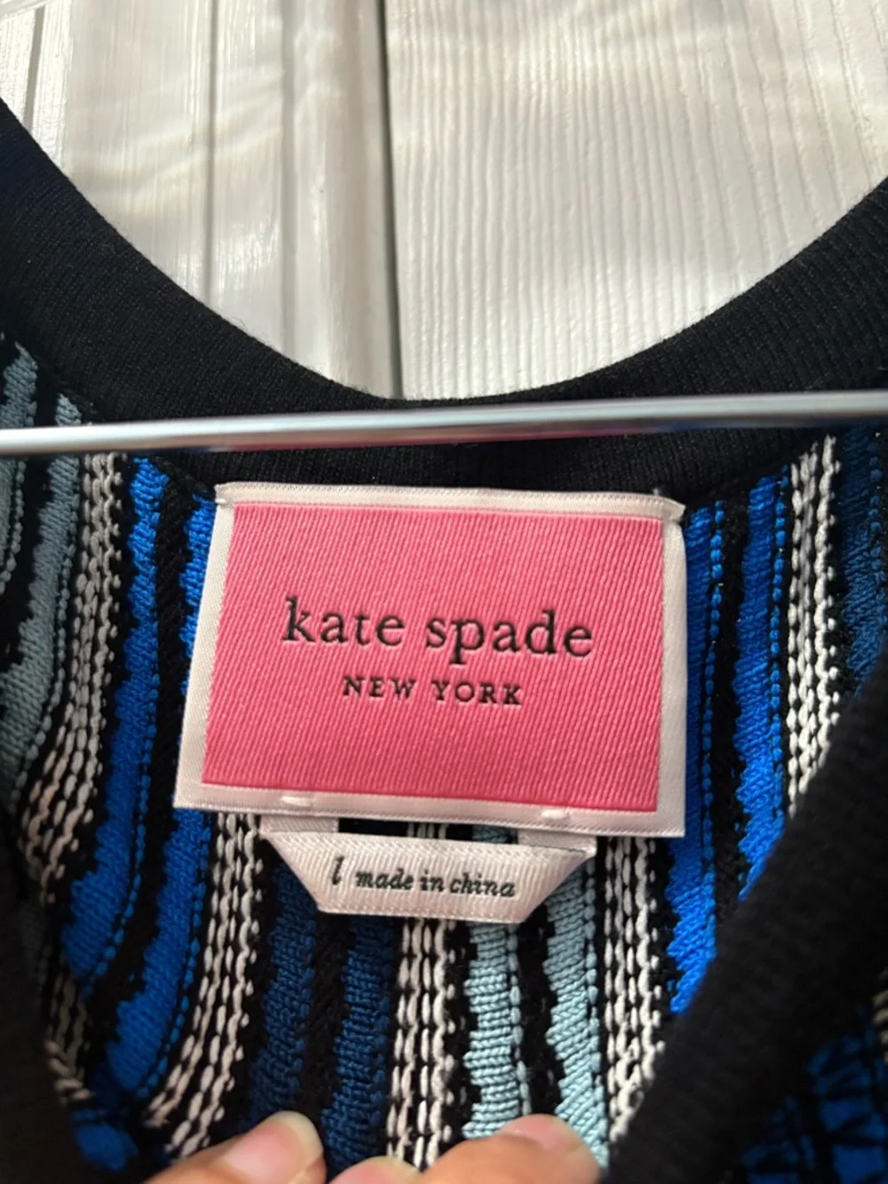 Kate Spade Textured Knit Sleevless Sweater Dress Size Large Blue/Black